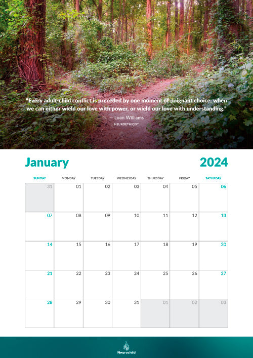 Digital Download of Neurochild 2024 Monthly A3 Wall Calendar - Nature & Neuroscience (International - Not for North America)