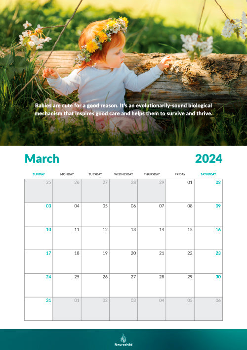 Digital Download of Neurochild 2024 Monthly Ledger Wall Calendar - Nature & Neuroscience (US & CA)